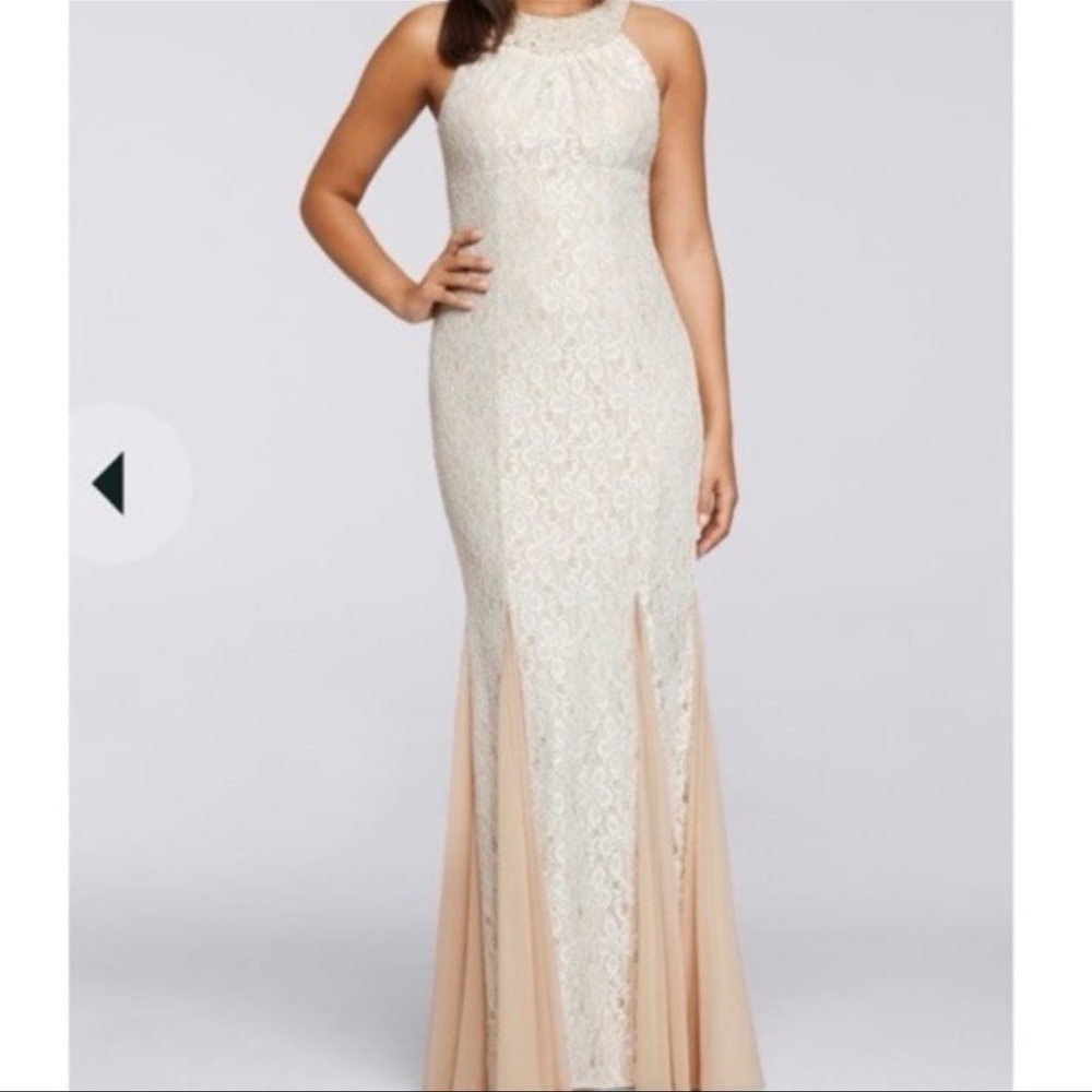 Cachet Cream Sequin Halter Gown